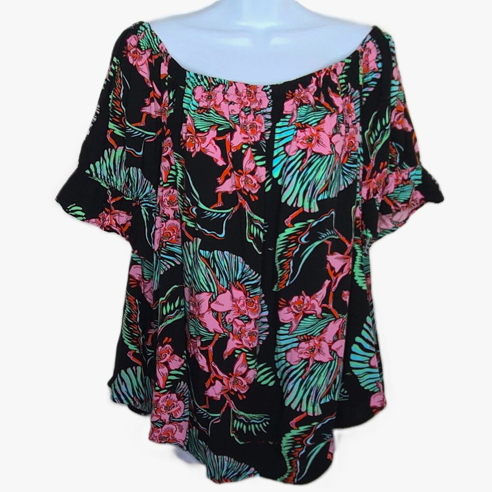 New Levis San Francisco Floral Top Peasant Flowy Tropical Off Shoulder Plus 3X